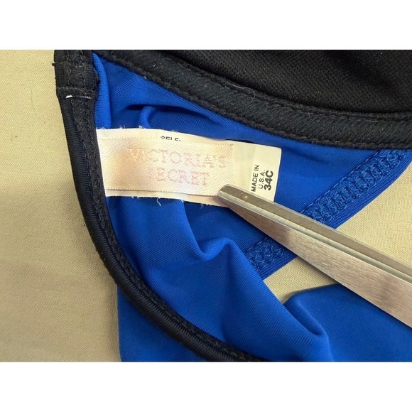 Victoria's Secret Y2K Royal Blue Black Trim Bikini Racerback Bottom M Top 34C‎ - Picture 6 of 11